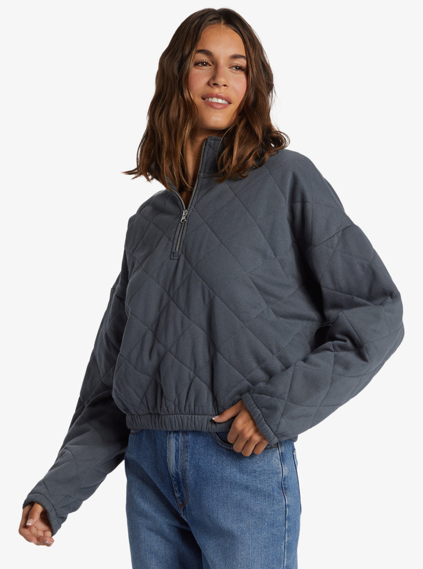 Women Roxy® Bonfire Babe Quilted Fleece Half-Zip Sweatshirt Dark Grey | XRHY-67038