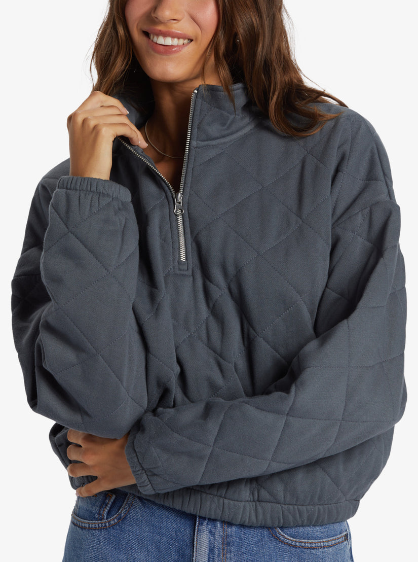 Women Roxy® Bonfire Babe Quilted Fleece Half-Zip Sweatshirt Dark Grey | XRHY-67038