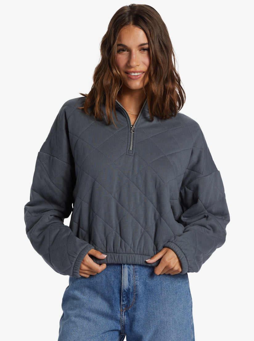 Women Roxy® Bonfire Babe Quilted Fleece Half-Zip Sweatshirt Dark Grey | XRHY-67038