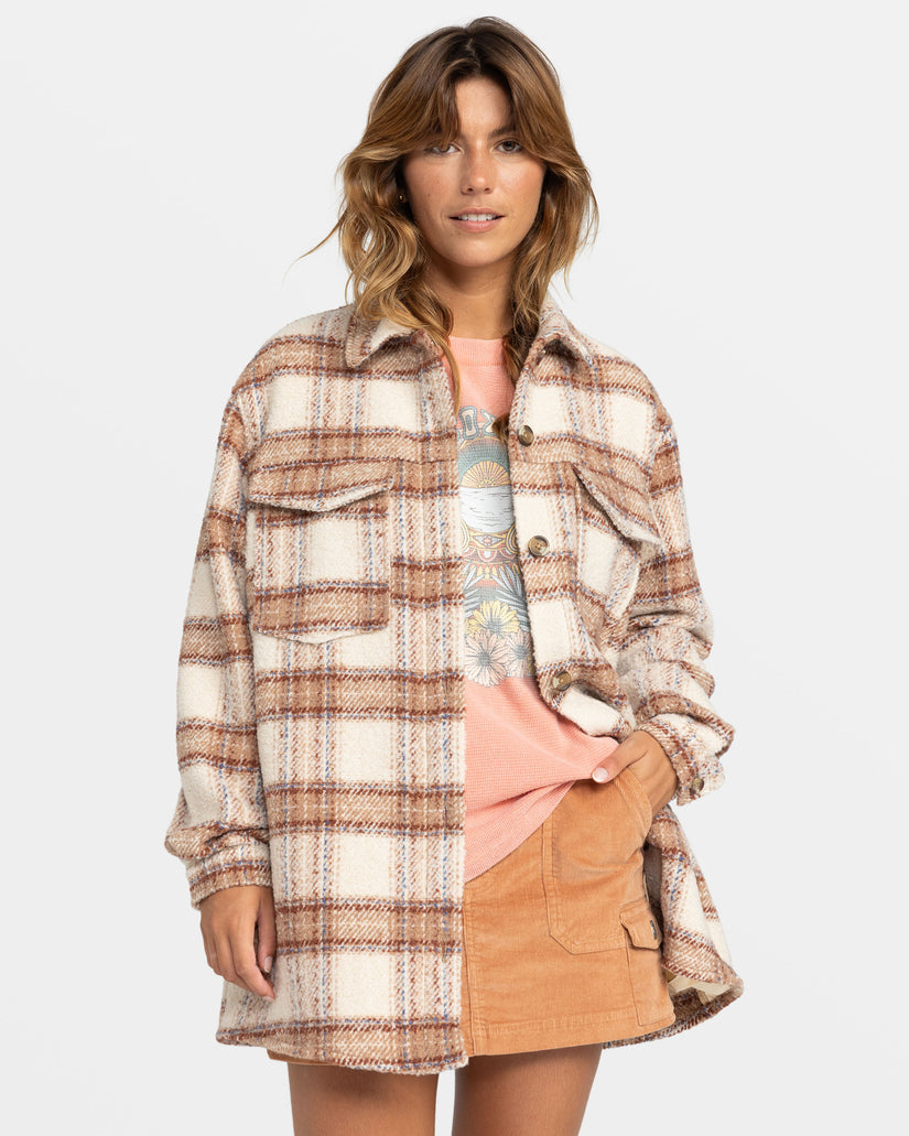 Women Roxy® Check The Swell IIII Shacket Jackets Brown | BDCE-75942