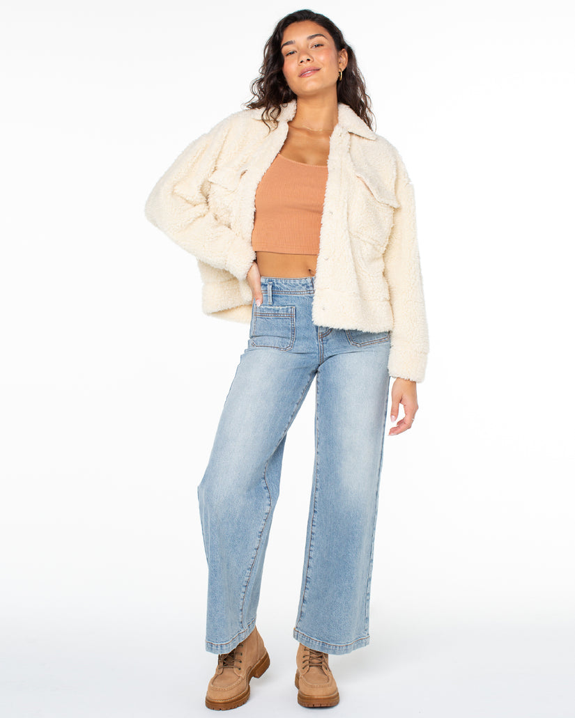 Women Roxy® Chilly Wave Snap Front Fleece Jackets White | DRHZ-62450