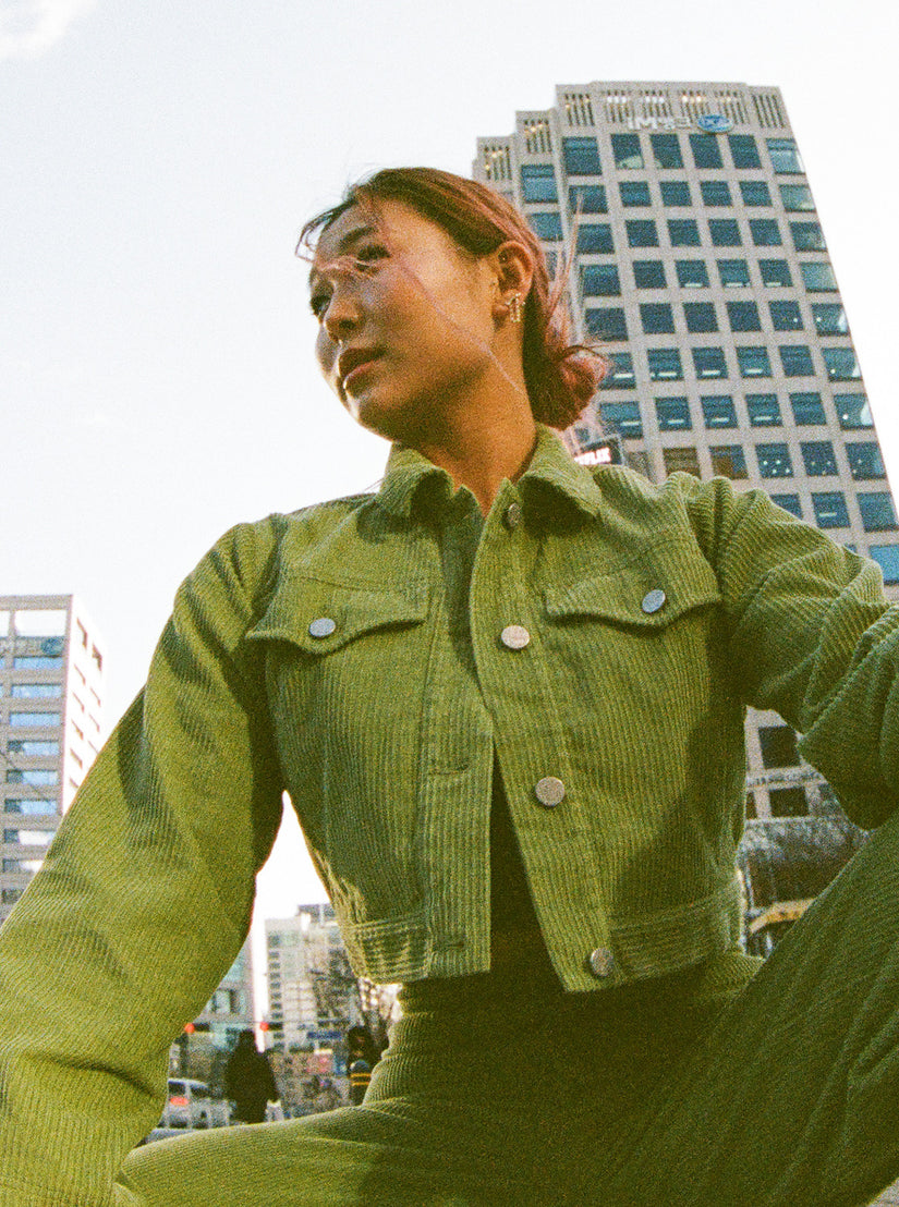 Women Roxy® Chloe Kim Cropped Corduroy Jackets Green | OFDK-97024