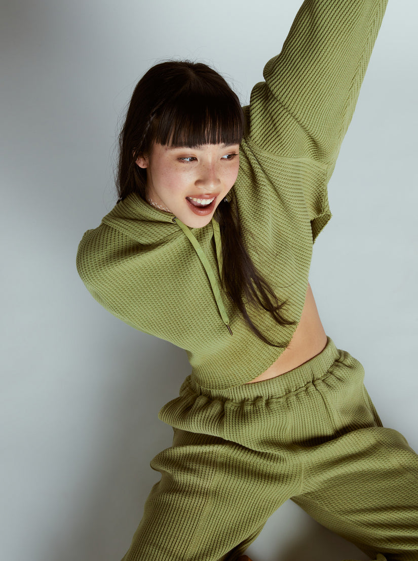 Women Roxy® Chloe Kim Off Duty Crop Hoodie Green | BAOP-07365