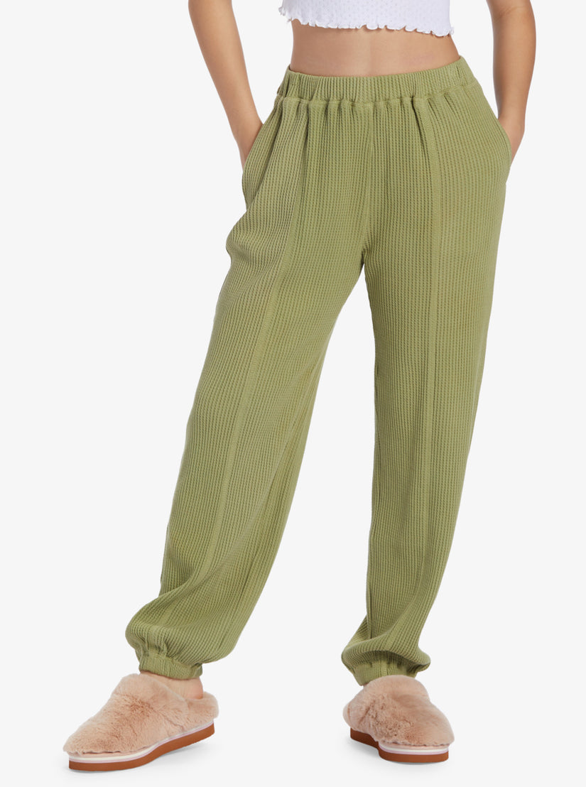 Women Roxy® Chloe Kim Off Duty Waffle Sweatpants Green | OKMZ-59826