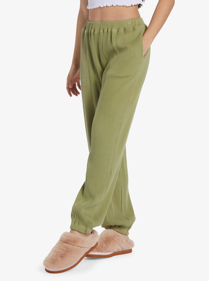 Women Roxy® Chloe Kim Off Duty Waffle Sweatpants Green | OKMZ-59826