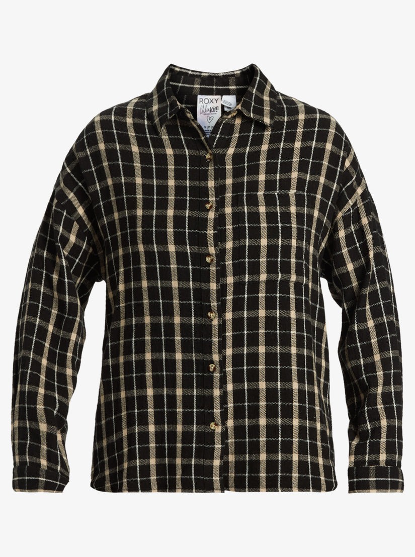 Women Roxy® Chloe Kim Oversized Flannel Shirts Dark Grey | ISHP-93714