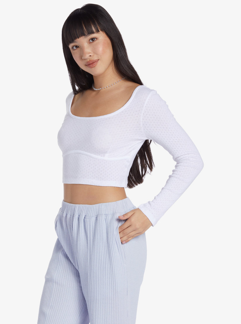 Women Roxy® Chloe Kim Pointelle Long Sleeve Tops White | NQWA-94027