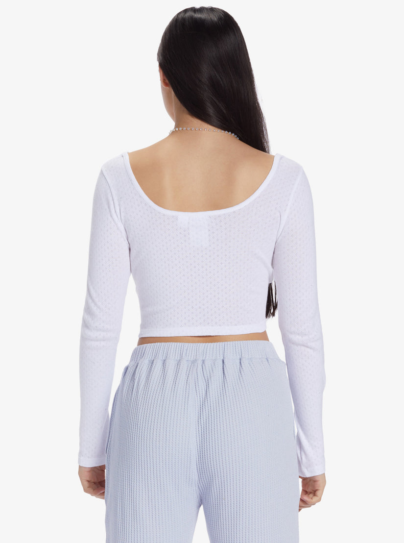 Women Roxy® Chloe Kim Pointelle Long Sleeve Tops White | NQWA-94027