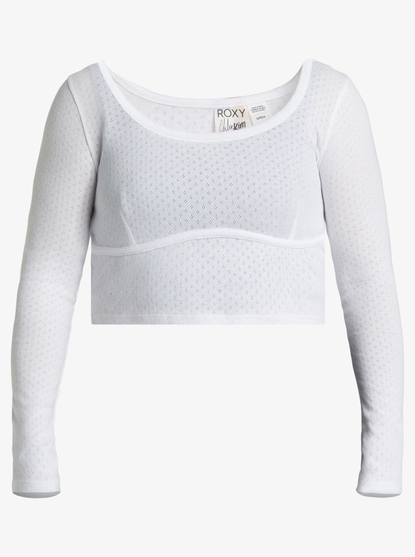 Women Roxy® Chloe Kim Pointelle Long Sleeve Tops White | NQWA-94027
