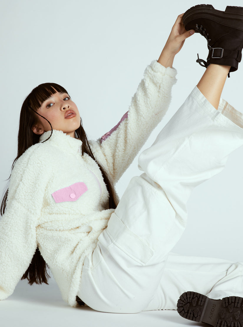 Women Roxy® Chloe Kim Pop Snow Sherpa Full-Zip Sweaters White | WDTZ-38245