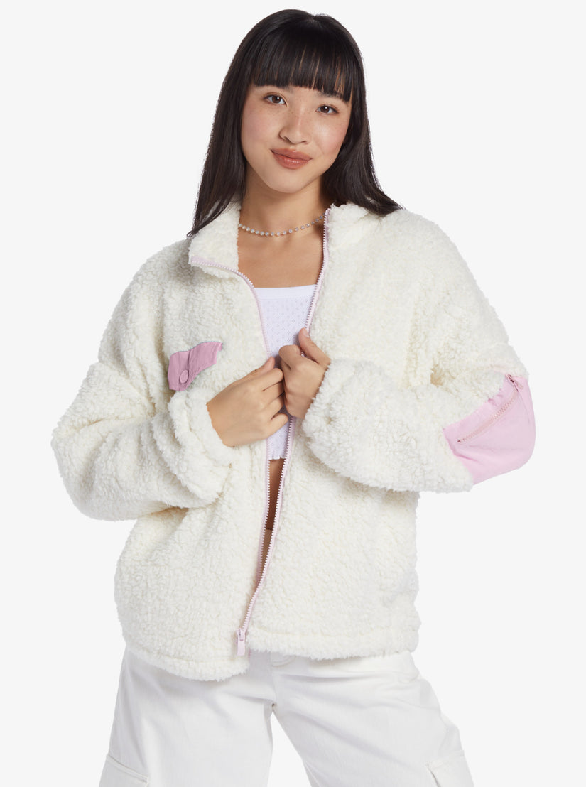 Women Roxy® Chloe Kim Pop Snow Sherpa Full-Zip Sweaters White | WDTZ-38245