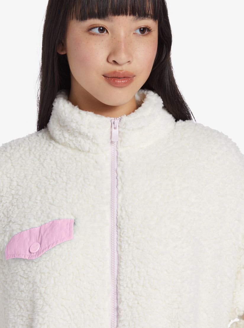 Women Roxy® Chloe Kim Pop Snow Sherpa Full-Zip Sweaters White | WDTZ-38245