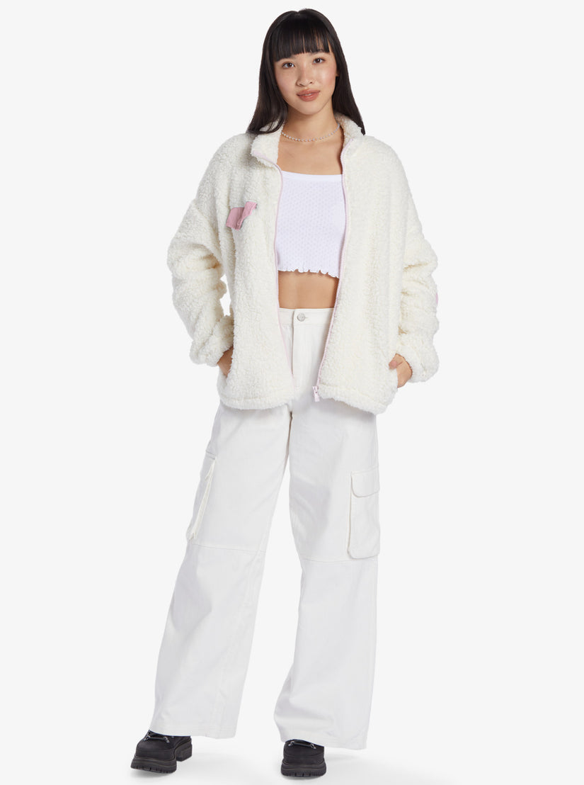 Women Roxy® Chloe Kim Pop Snow Sherpa Full-Zip Sweaters White | WDTZ-38245