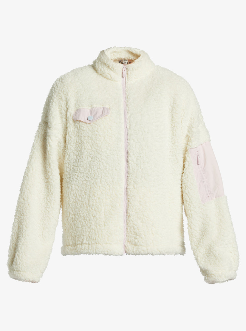 Women Roxy® Chloe Kim Pop Snow Sherpa Full-Zip Sweaters White | WDTZ-38245