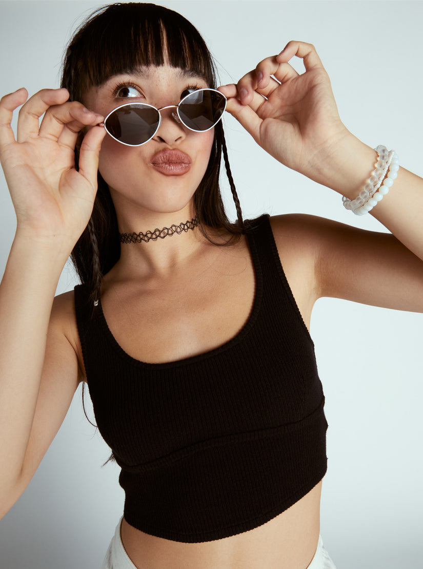 Women Roxy® Chloe Kim Ribbed Knit Tops Black | AGUZ-96185