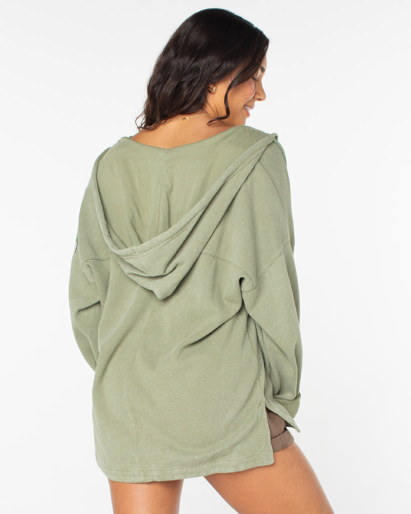 Women Roxy® Clear Water Oversize Fleece Hoodie Green | RAVU-85140