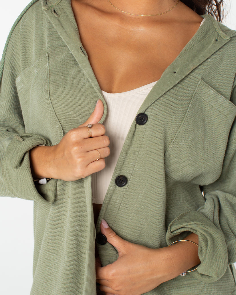 Women Roxy® Clear Water Oversize Fleece Hoodie Green | RAVU-85140