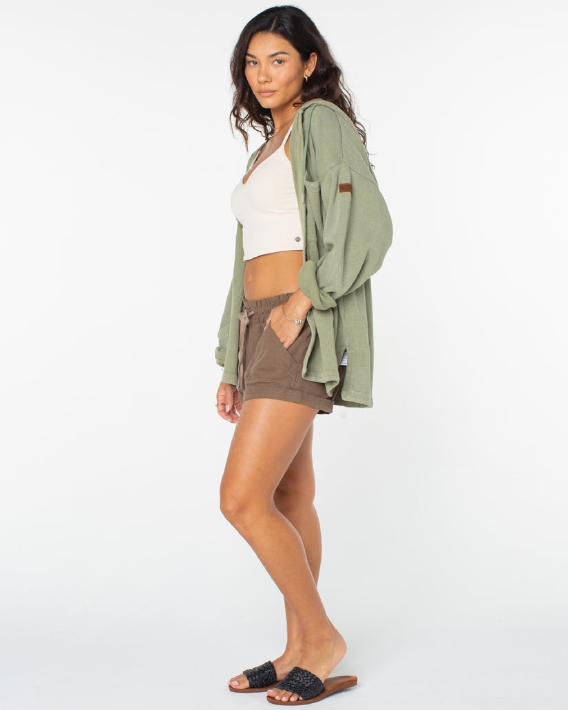 Women Roxy® Clear Water Oversize Fleece Hoodie Green | RAVU-85140