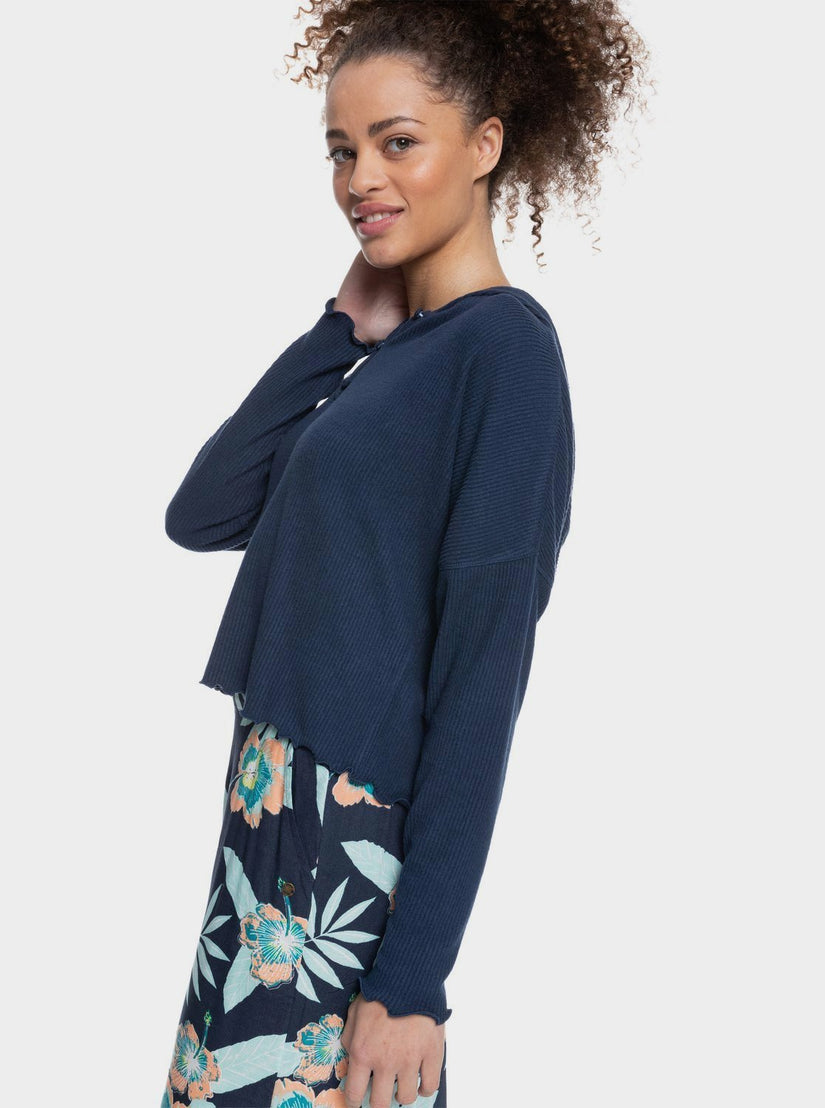 Women Roxy® Cozy Day Long Sleeve Rib Knit Tops Indigo | VRIX-08749
