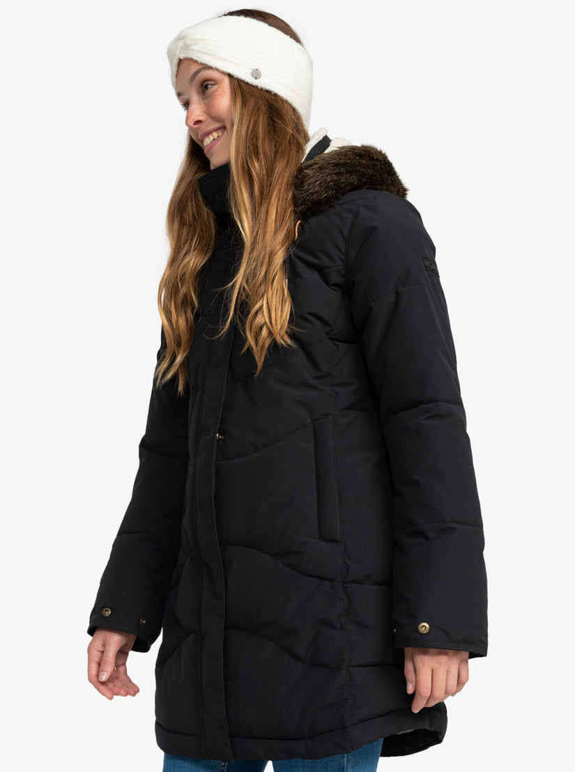 Women Roxy® Ellie Longline Winter Jackets Black | FBSK-42917