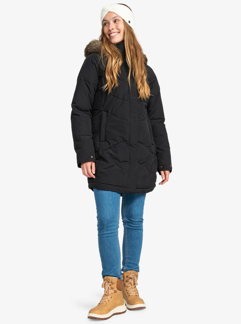Women Roxy® Ellie Longline Winter Jackets Black | FBSK-42917