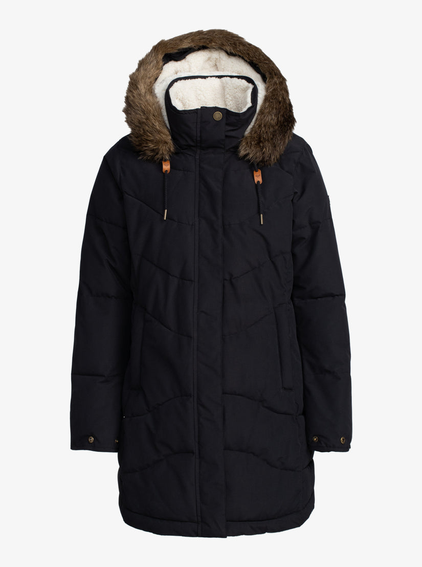 Women Roxy® Ellie Longline Winter Jackets Black | FBSK-42917