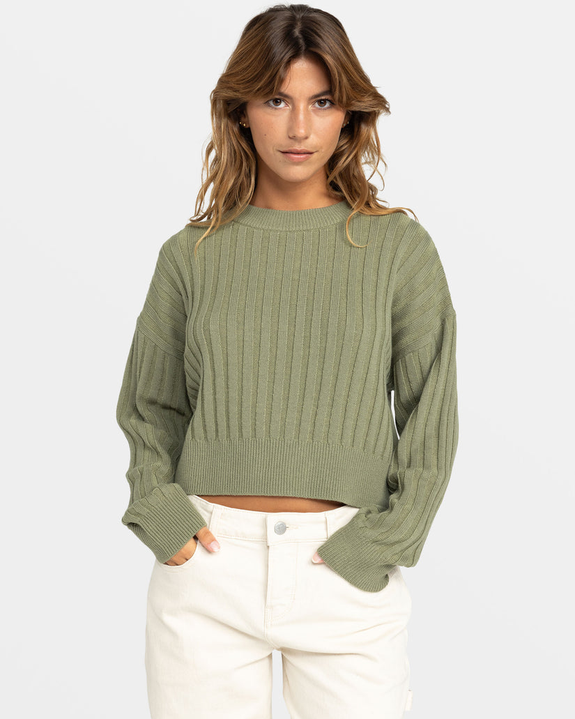 Women Roxy® Exploring Diary Crew Neck Sweaters Green | KHUR-59062