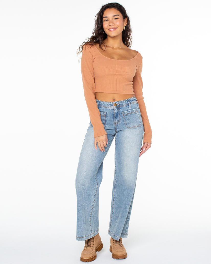 Women Roxy® Good Keepsake Long Sleeve Crop Tops Orange | OGZE-40265