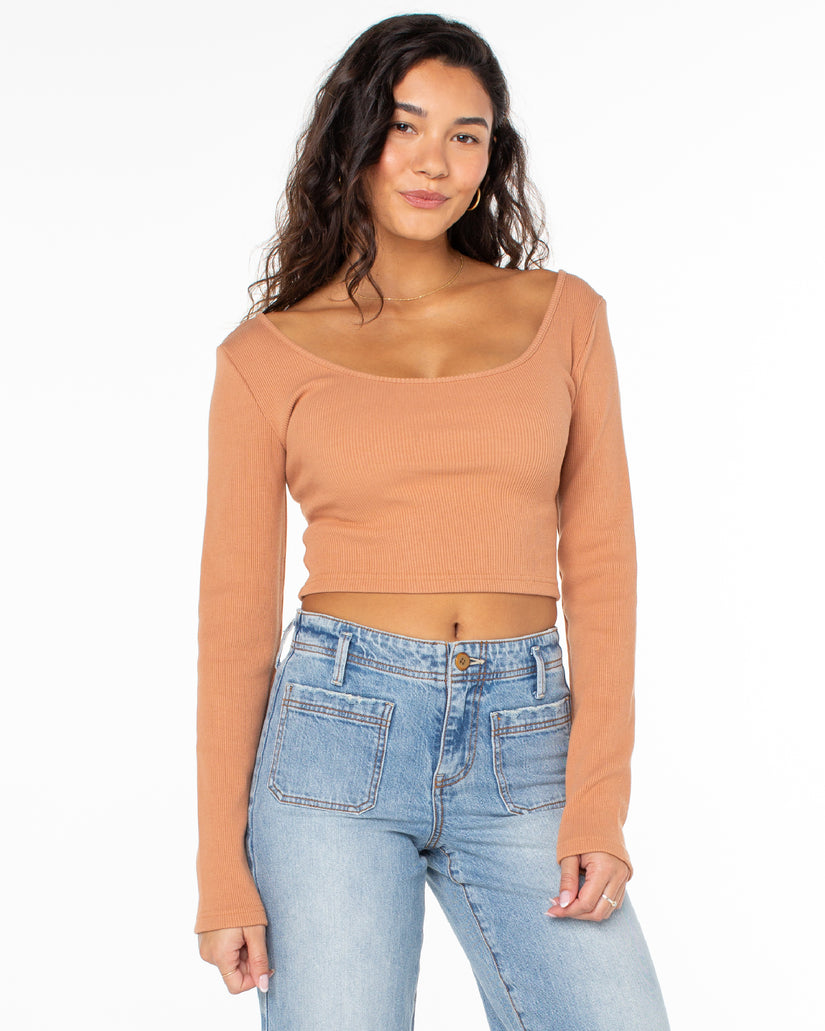 Women Roxy® Good Keepsake Long Sleeve Crop Tops Orange | OGZE-40265