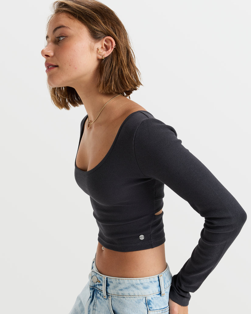 Women Roxy® Good Keepsake Long Sleeve Crop Tops Black | HJMA-02986