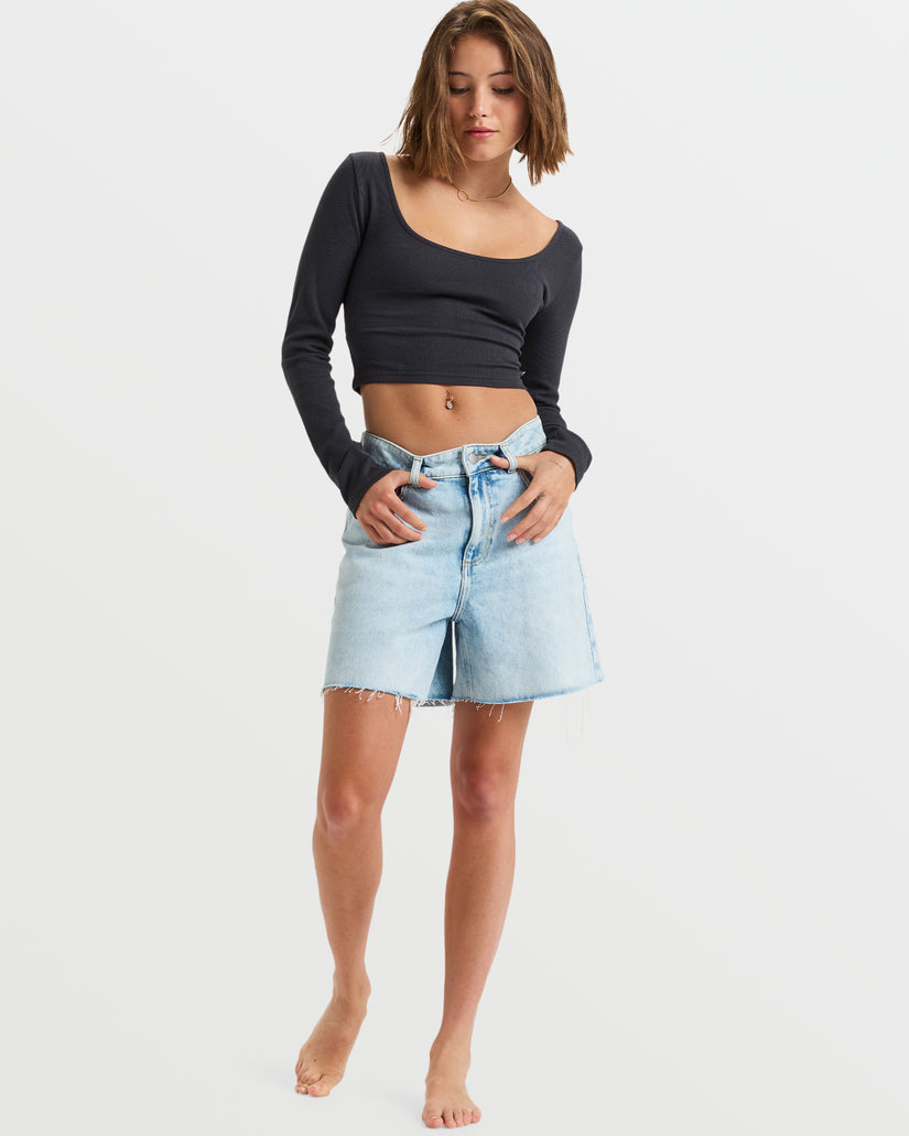 Women Roxy® Good Keepsake Long Sleeve Crop Tops Black | HJMA-02986