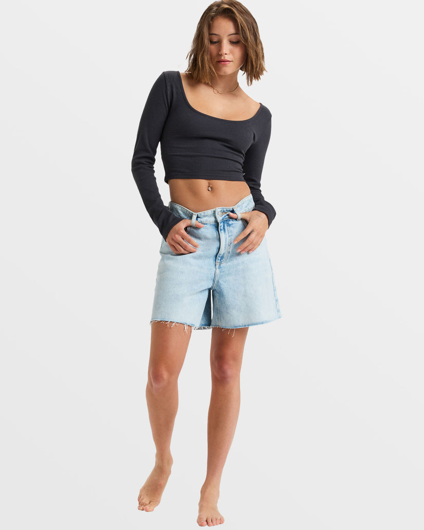 Women Roxy® Good Keepsake Long Sleeve Crop Tops Black | HJMA-02986