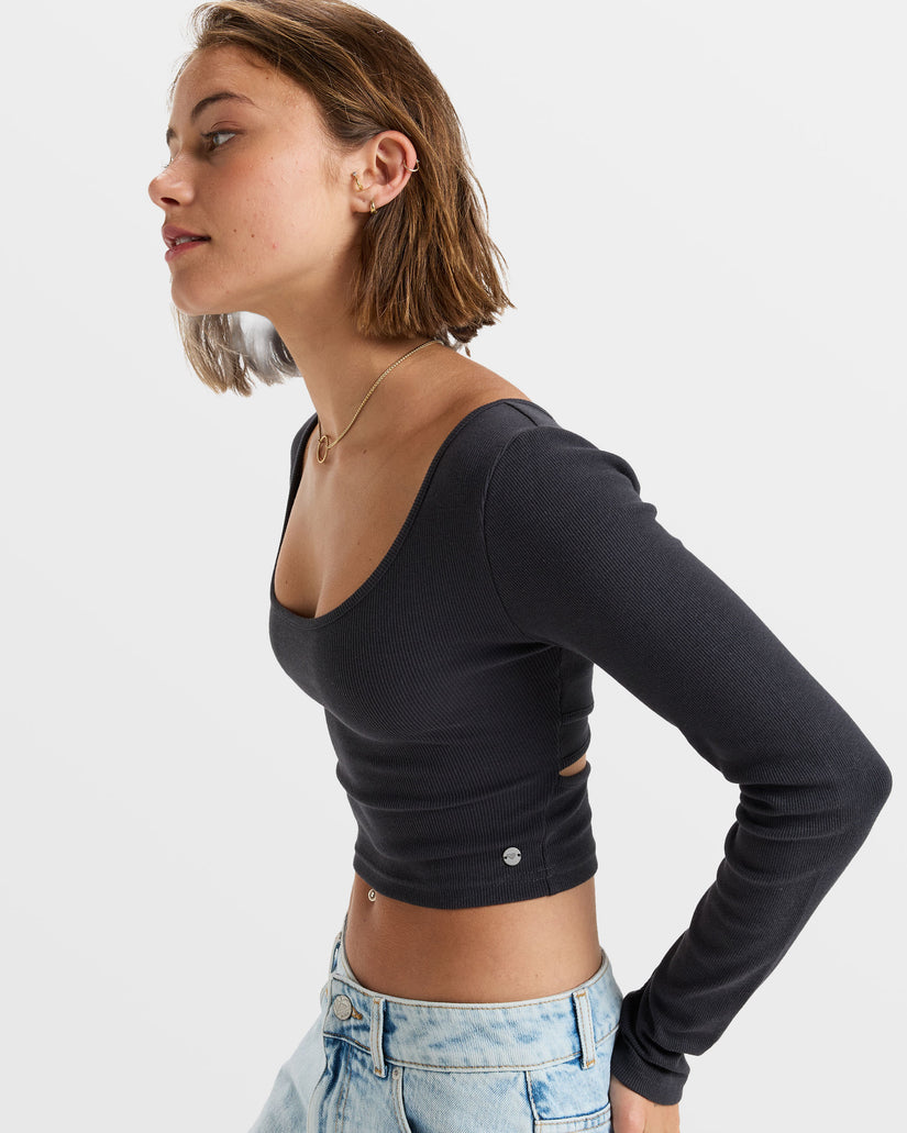 Women Roxy® Good Keepsake Long Sleeve Crop Tops Black | HJMA-02986