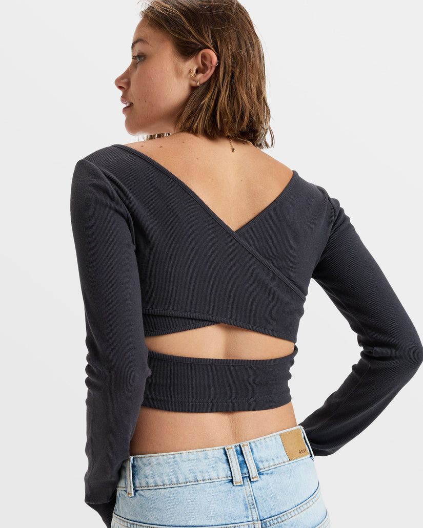 Women Roxy® Good Keepsake Long Sleeve Crop Tops Black | HJMA-02986