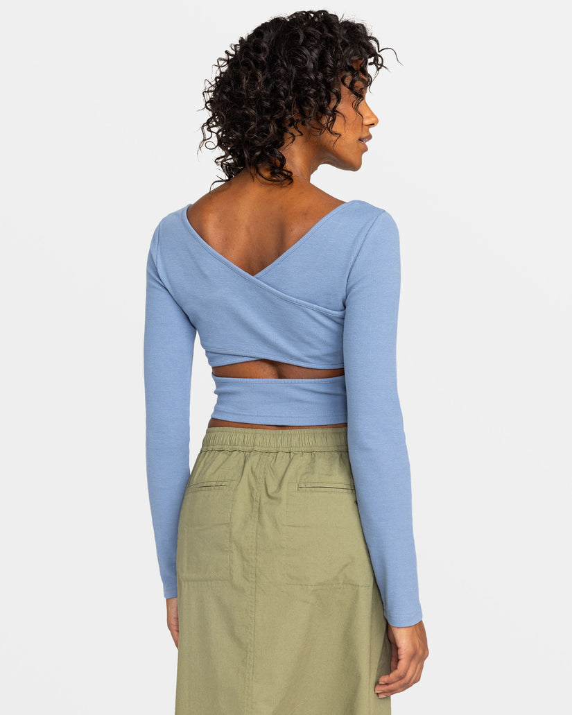 Women Roxy® Good Keepsake Long Sleeve Cropped Tops Blue | ULJD-01795