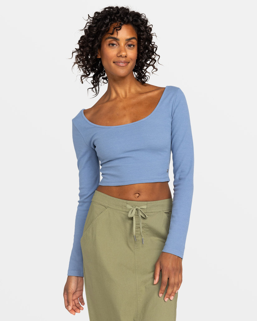 Women Roxy® Good Keepsake Long Sleeve Cropped Tops Blue | ULJD-01795