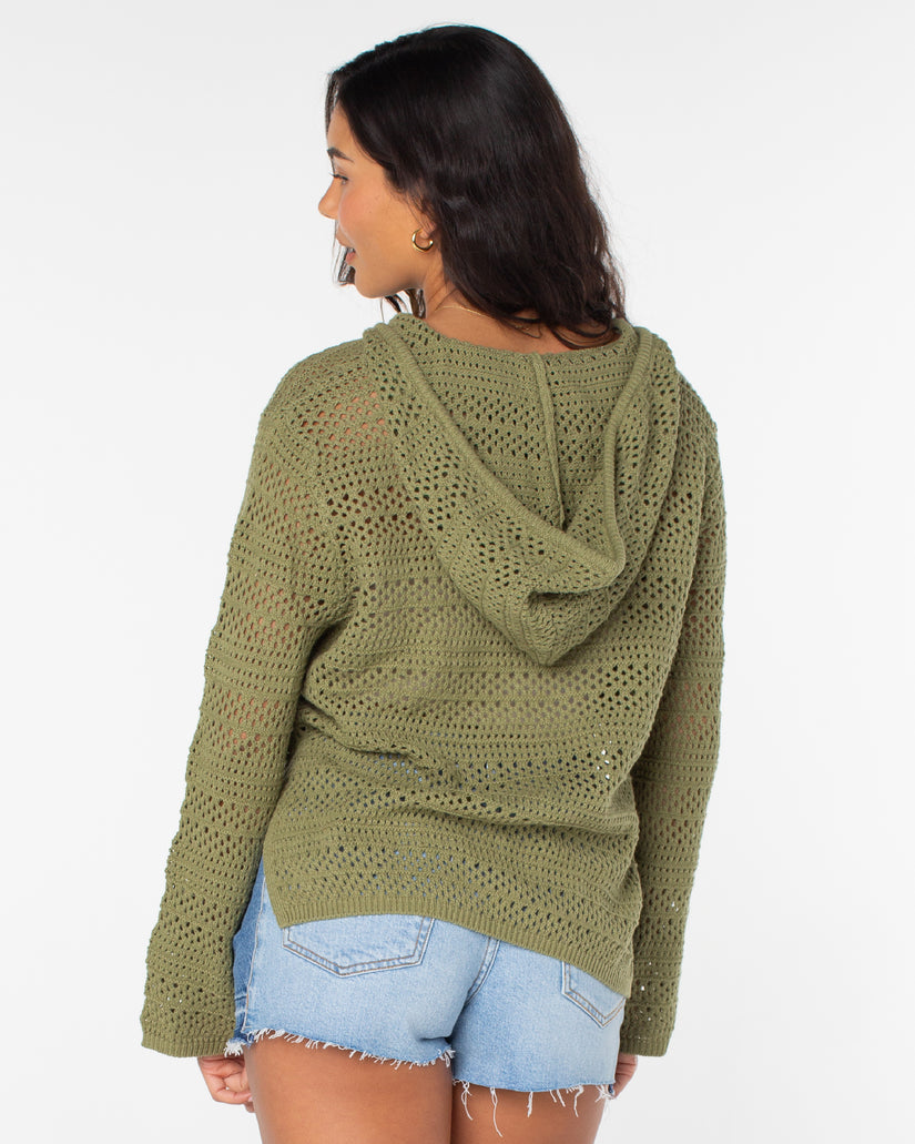 Women Roxy® Hippie Love Open Knit Hooded Sweaters Green | NGIM-70496