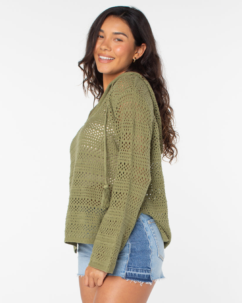 Women Roxy® Hippie Love Open Knit Hooded Sweaters Green | NGIM-70496