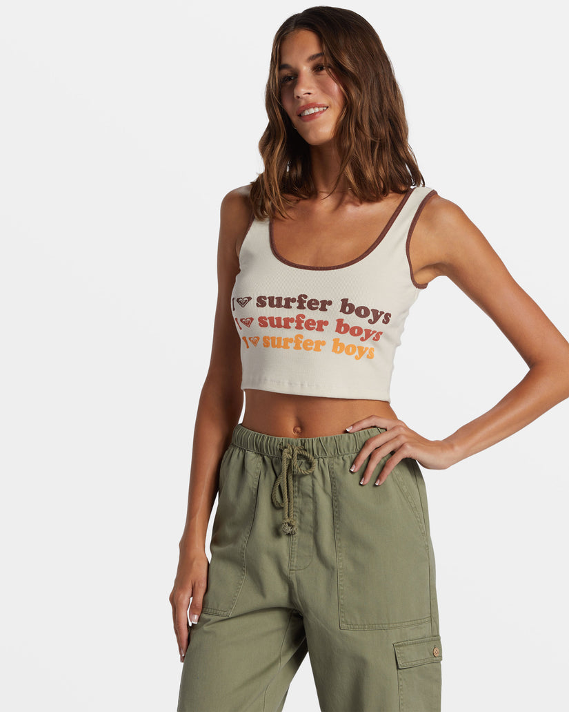 Women Roxy® I Heart Surfers Dive In Cropped Tank Top White | NQPJ-47359