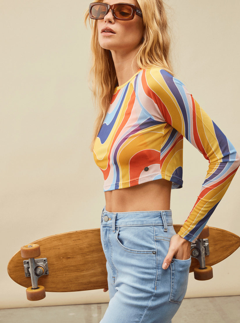 Women Roxy® Just A Friend Logn Sleeve Mesh Crop Tops Multicolor | AFYT-27316