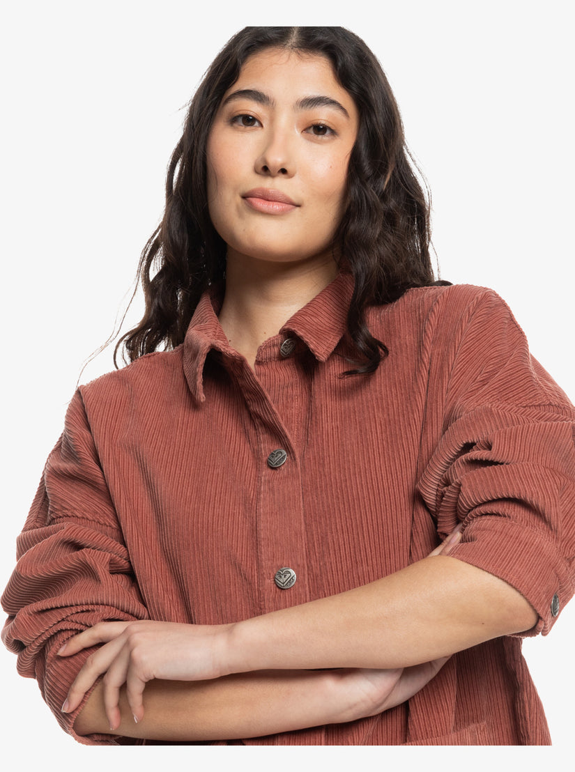 Women Roxy® Kick Back Washed Corduroy Long Sleeve Overshirt Orange | LVEJ-49832