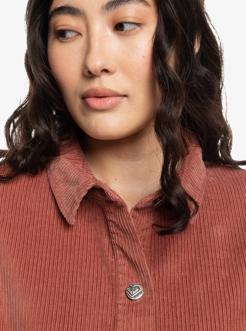 Women Roxy® Kick Back Washed Corduroy Long Sleeve Overshirt Orange | LVEJ-49832