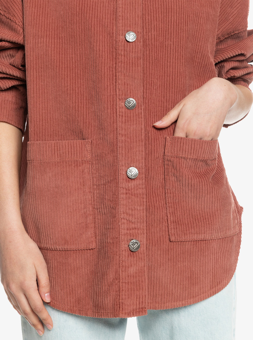 Women Roxy® Kick Back Washed Corduroy Long Sleeve Overshirt Orange | LVEJ-49832