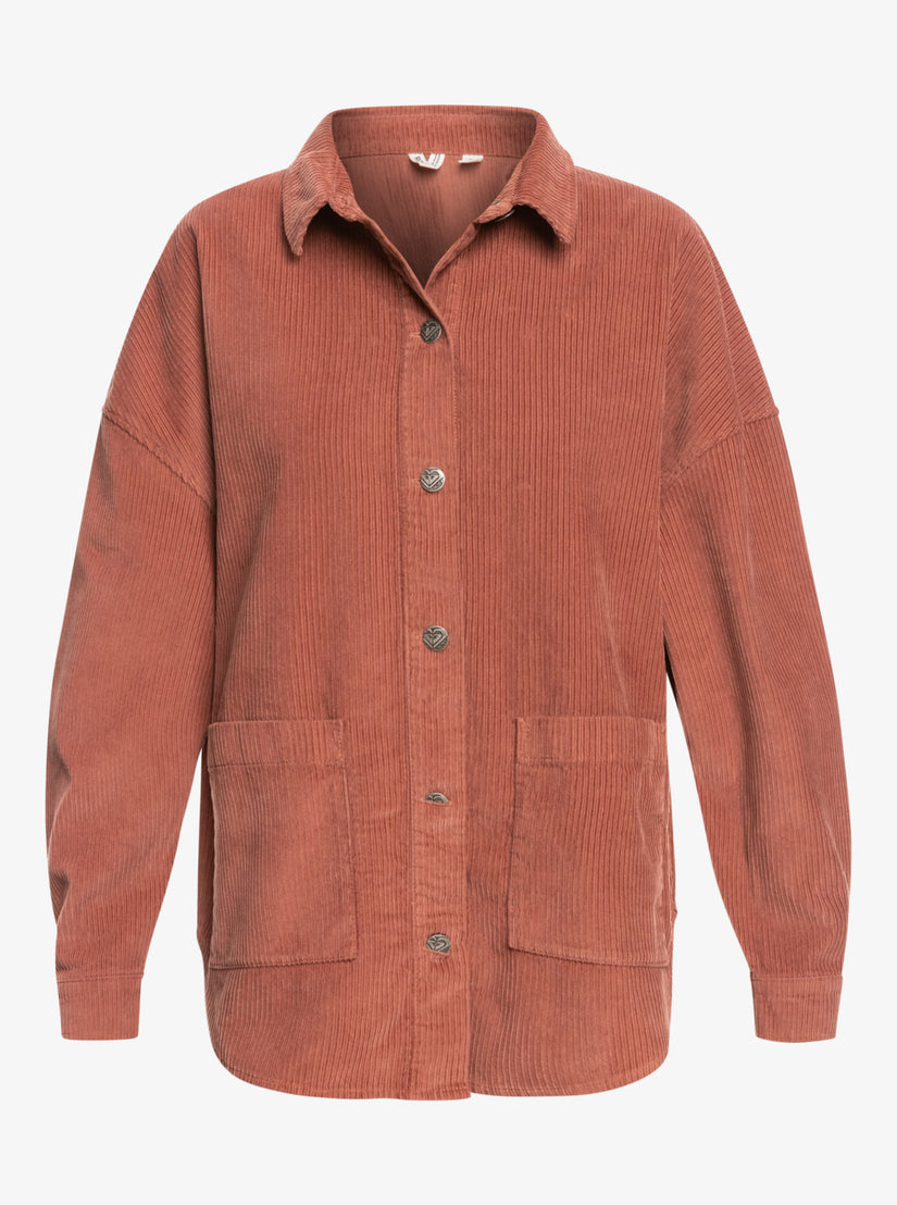 Women Roxy® Kick Back Washed Corduroy Long Sleeve Overshirt Orange | LVEJ-49832