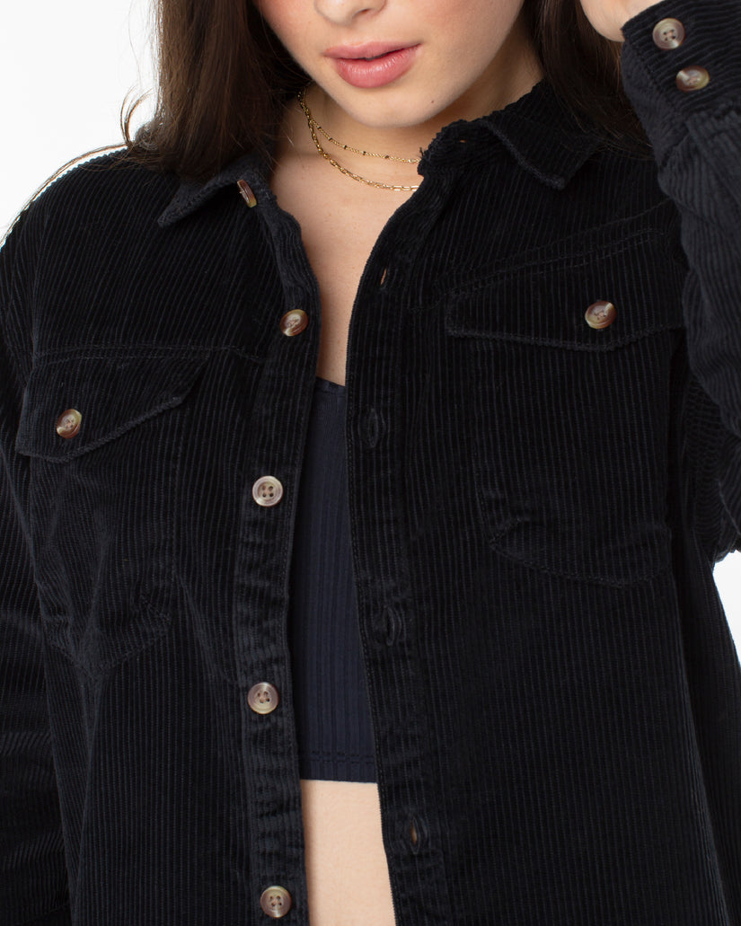 Women Roxy® Let Go Corduroy Shirts Black | XWDQ-35914