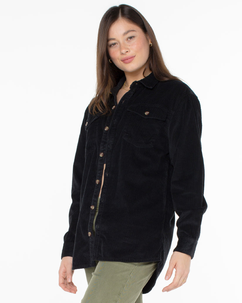 Women Roxy® Let Go Corduroy Shirts Black | XWDQ-35914