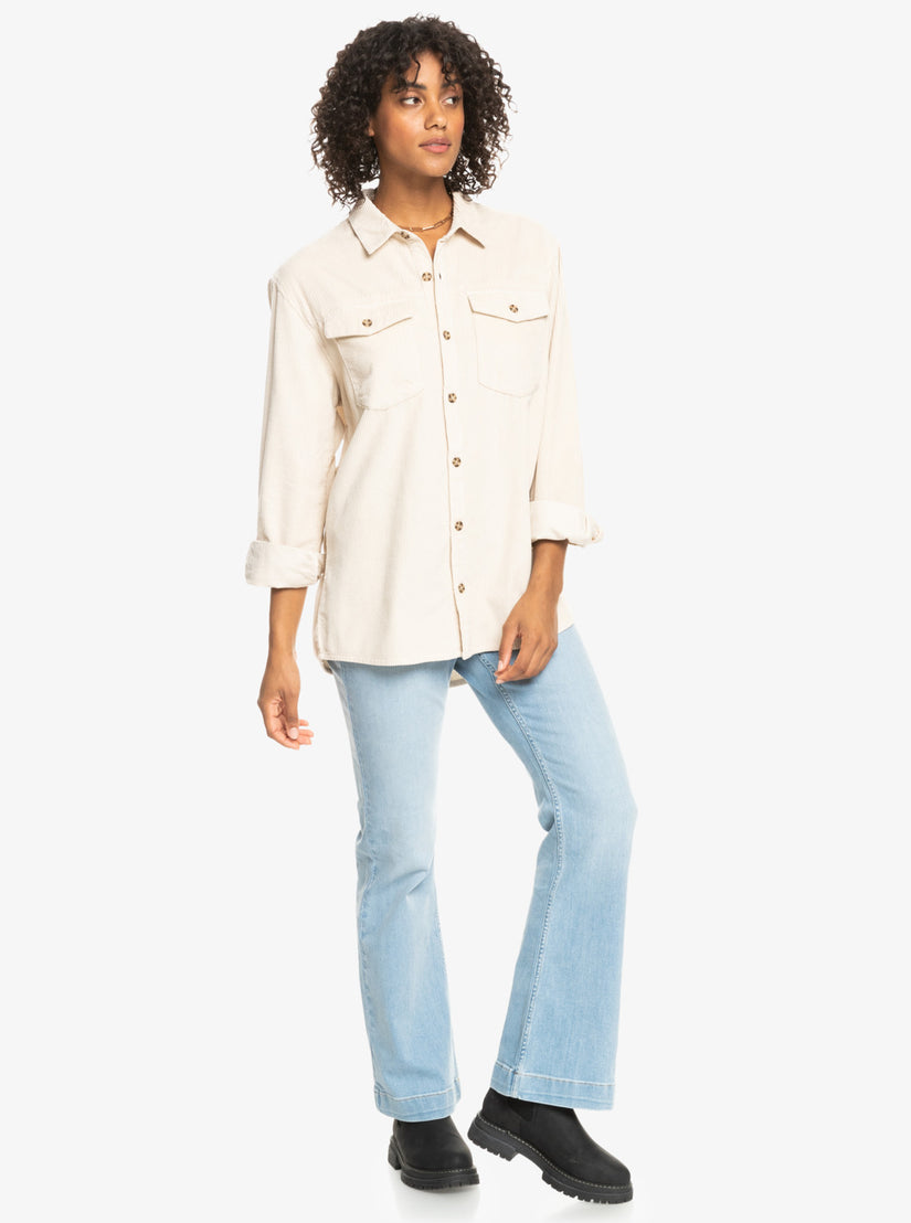 Women Roxy® Let It Go Corduroy Long Sleeve Shirts White | RGHX-04658