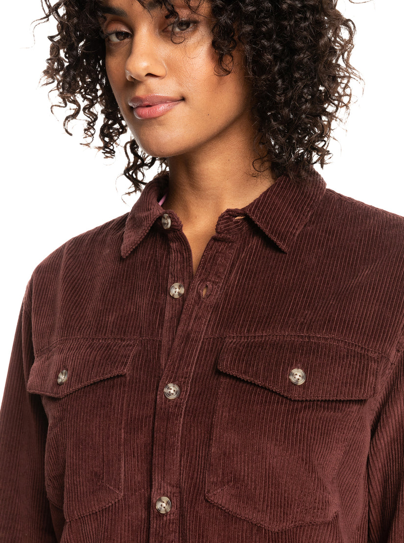 Women Roxy® Let It Go Corduroy Long Sleeve Shirts Chocolate | SEPK-98502