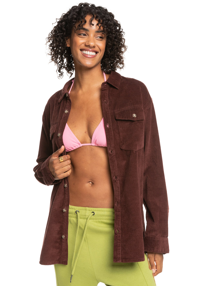 Women Roxy® Let It Go Corduroy Long Sleeve Shirts Chocolate | SEPK-98502