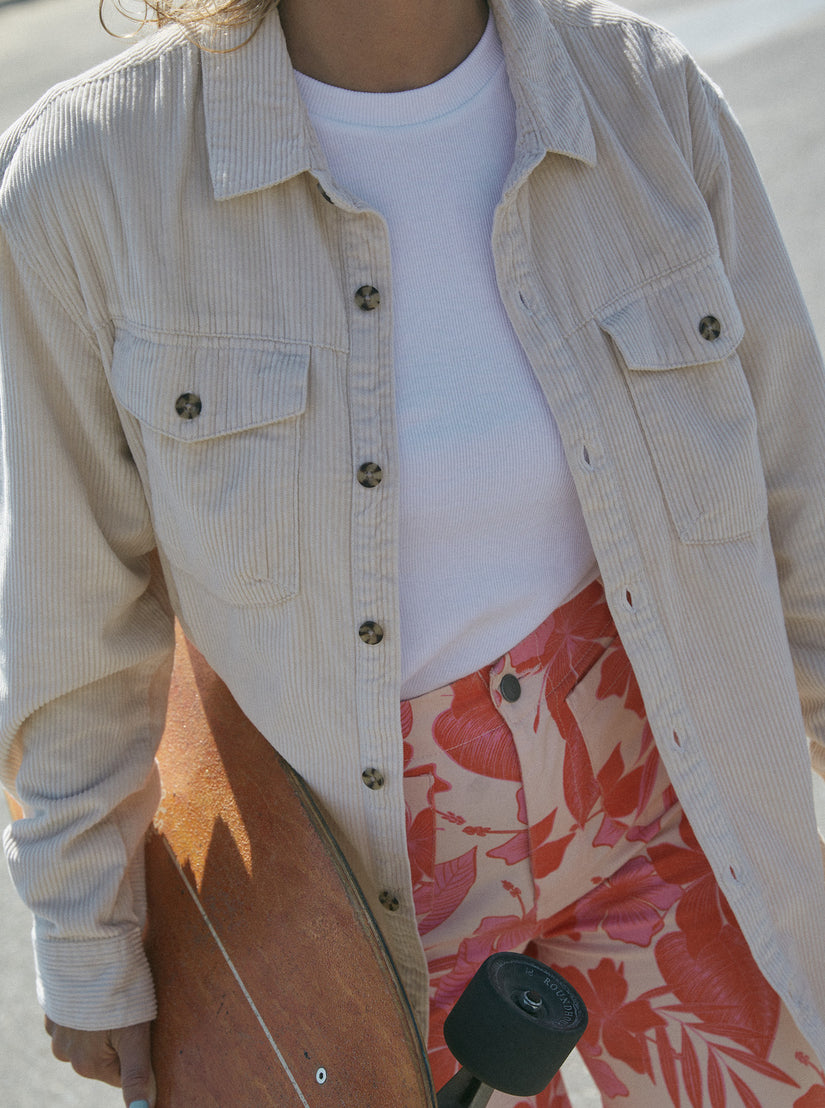 Women Roxy® Let It Go Corduroy Long Sleeve Shirts White | QWKH-05962